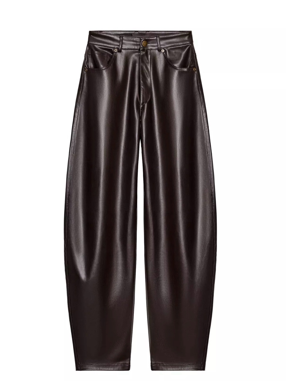 Zara Women’s Brown Faux Leather Barrel-Leg Pants size S NWT